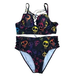 Skull Print Kids Bikini Set - Multicolor